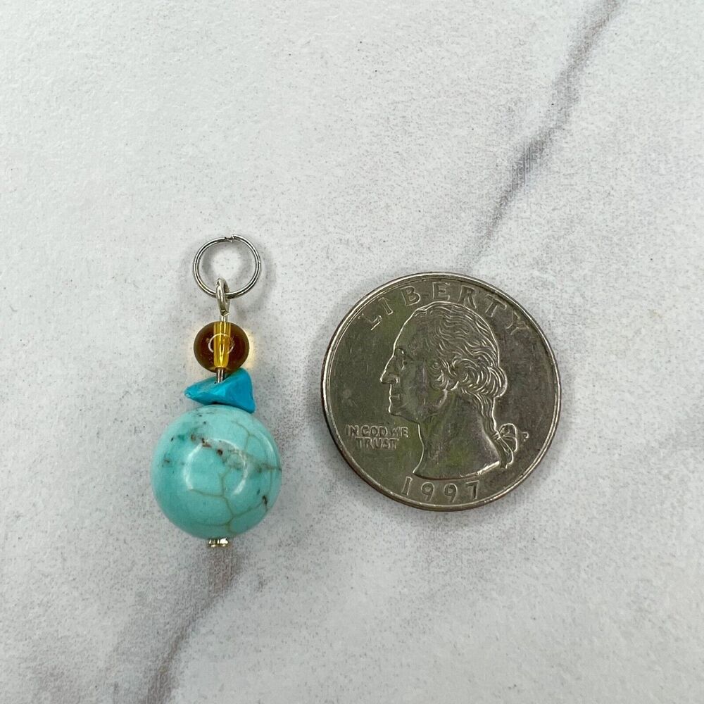 Silver Tone Faux Turquoise Bubble Beaded Upcycled Pendant
